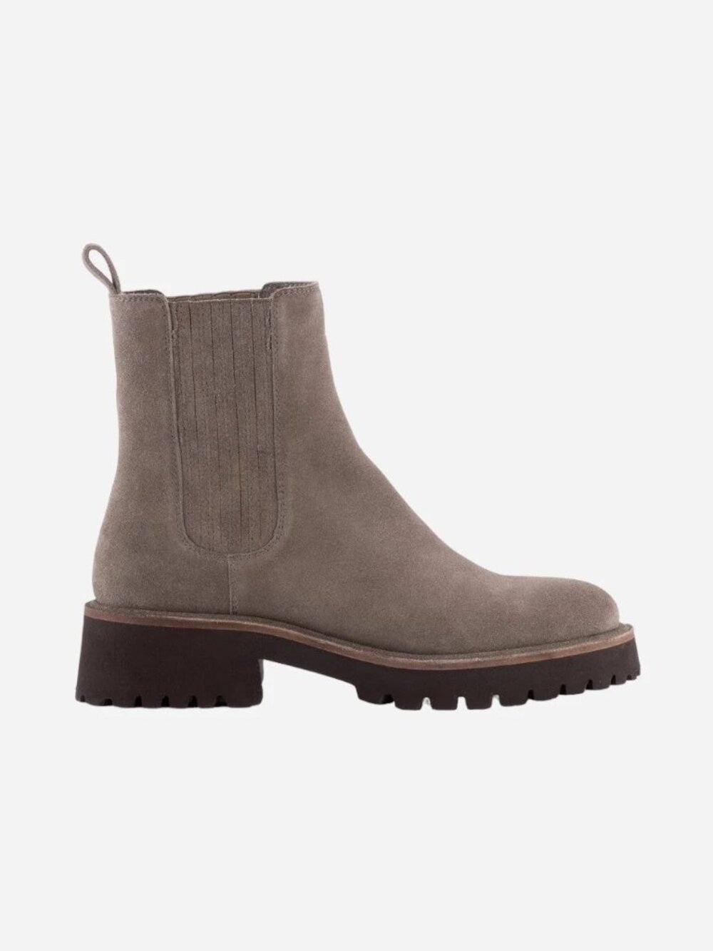 Seychelles Lugsole Cashew Booties in Water-Resistant Taupe Suede